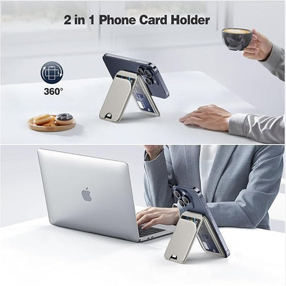 QYQBOON Mag-Safe Wallet Magnetic Wallet for iPhone Lightweight Magnetic Phone Wallet Stand Adjustable Leather Magnetic Card Holder for iPhone 16/15/14/13/12 Series, Size Not for iPhone Mini (Grey)