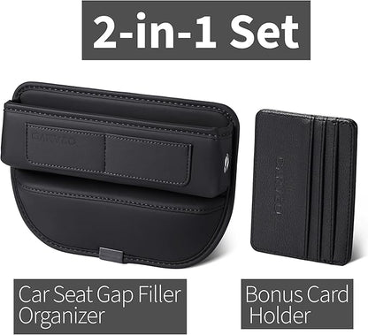 Car Seat Gap Filler Organizer with Charging Hole, In Between Car Seat Catcher for Car, Truck, SUV, Premium PU Leather Interior Accessories, Console Organizer for Phone, Keys and Small Items – Black