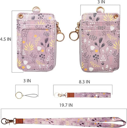 bolimoss Lanyard with Wallet,Zip ID Case with Lanyard,Lanyard Badge Holder,Lanyard Wallet for Women,Fashion Lanyard Wallet, ID Case Wallet with Lanyard（ Light Purple Gray ）