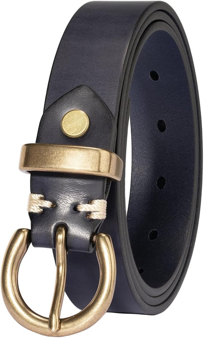 Womens Belts for Jeans Genuine Leather Belt Vintage Solid Brass Circle buckle Gift Box Packaging