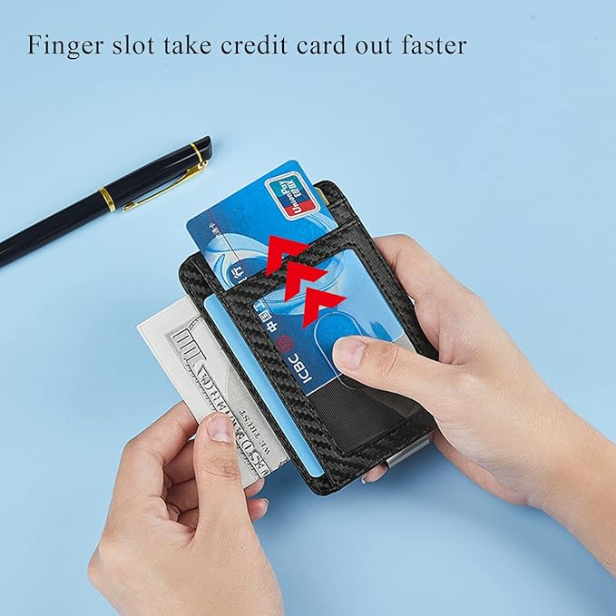 VANNANBA Money Clip Slim Front Pocket Wallet Carbon Fiber RFID Blocking Minimalist ID Card Holder for Men Women(Carbon Black)