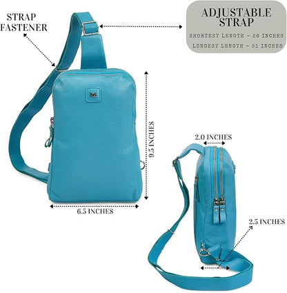 Leather Sling Bag for Women Genuine Crossbody Purse Small Trendy Cross Over Chest with Phone and Credit Card Slots (Air Blue Nappa)