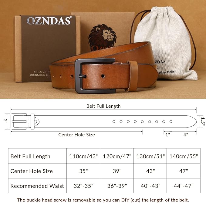 Men's Leather Belt Full Grain Leather Belts for Men Handmade Real Solid Top-Grain Leather Heavy-Duty Work Belt Gifts