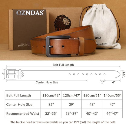 Men's Leather Belt Full Grain Leather Belts for Men Handmade Real Solid Top-Grain Leather Heavy-Duty Work Belt Gifts