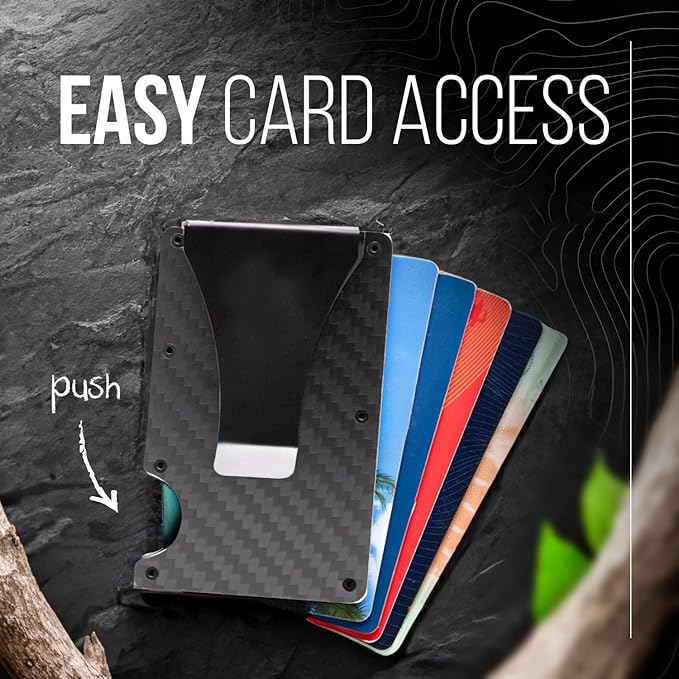 Minimalist Slim Wallet for Men,RFID Blocking Metal Wallet,Aluminum Credit Card Holder & Money Clip 12-15 Cards,Slim Rfid Front Pocket Mens Wallet,Carbon Fiber