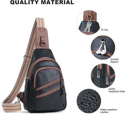 Leresas 7L Crossboydy Sling Bag for Women Vegan Leather Crossbody Purse Fanny Pack Chest Bag for Travel,Black Brown