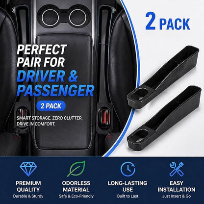 Car Seat Gap Filler Organizer for Tesla Model Y Juniper & Model 3 Highland, TPE Seat Gap Plug with Storage Slot, Seat Belt Slot, No-Drop, Black, 2-Pack