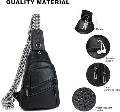 Leresas 7L Crossboydy Sling Bag for Women Vegan Leather Crossbody Purse Fanny Pack Chest Bag for Travel,Black