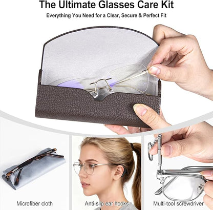 RayLove Ultimate Glasses Case Kit, Hard Shell Sunglasses and Eyeglass Case with Cleaning Cloth, Screwdriver, Ear Hooks