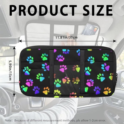 Car Sun Visor Storage Bag Colorful Dog Paw Spots Car SUV Storage Pouch Holder Auto Interior Accessories Pocket Organizer with Multi-Pocket