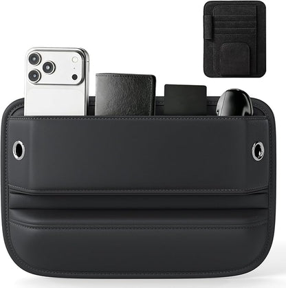 Car Seat Gap Filler with Sun Visor Organizer, Leather Seat Gap Organizer for Phone, Cards, Keys and Sunglasses, Front Seat Storage for Most Cars, SUVs and Trucks