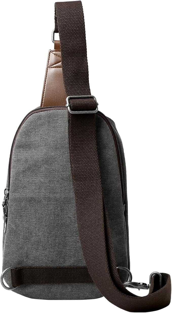 MOYYI Canvas Sling Bag Small Crossbody Bag for Men & Women, 2.5L Mini Casual Daypack Shoulder Bag, 2.5L Capacity (Grey)