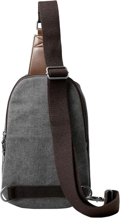 MOYYI Canvas Sling Bag Small Crossbody Bag for Men & Women, 2.5L Mini Casual Daypack Shoulder Bag, 2.5L Capacity (Grey)