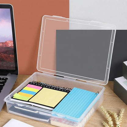 Qunclay 6 Pcs 10.6'' x 7.7'' x 2'' Plastic Storage Box with Lid Multipurpose Craft Organizers Plastic Containers Clear Pencil Case Art Satchel Storage Case for Beads Ornaments Crafts Accessories