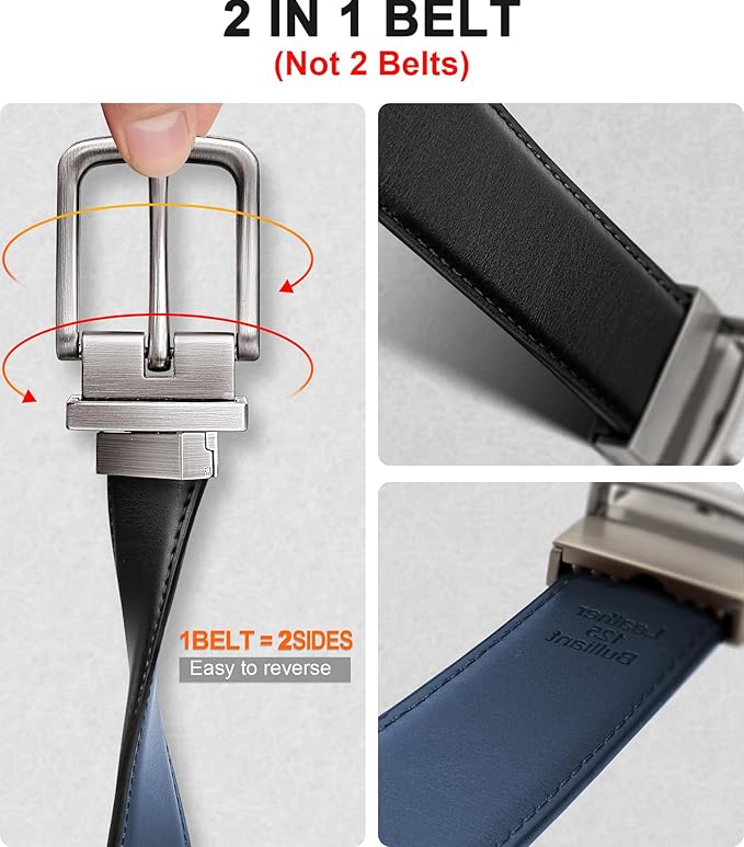 BULLIANT Men's Belt,Reversible Belt Adjustable For Gift Men 1.25”-Cut For Fit-2 Sides in 1 Belt(Not 2)