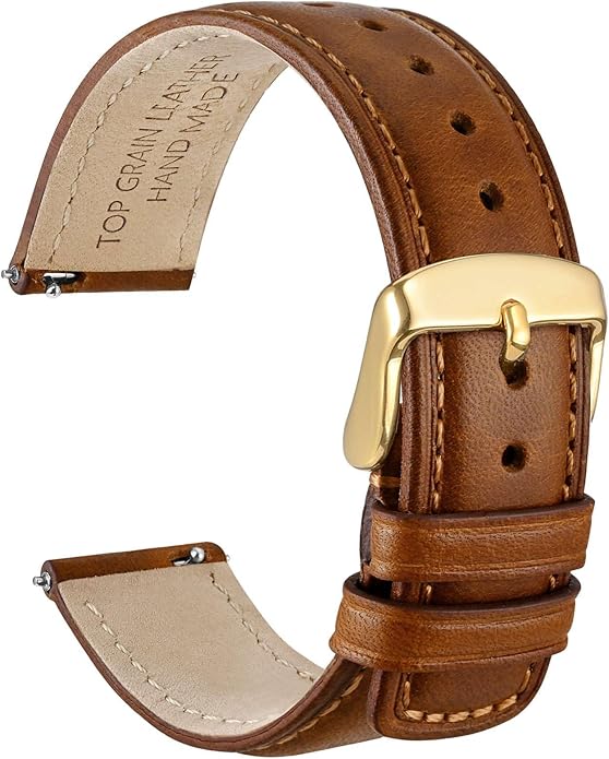WOCCI Quick Release Watch Band, Distressed Genuine Leather, Stainless Steel Buckle, Strap Width 18mm 19mm 20mm 22mm 24mm