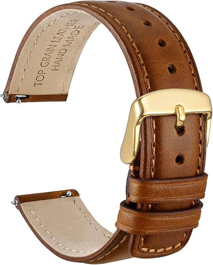 WOCCI Quick Release Watch Band, Distressed Genuine Leather, Stainless Steel Buckle, Strap Width 18mm 19mm 20mm 22mm 24mm