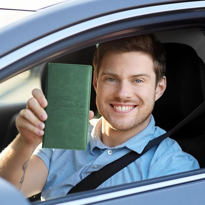 Car Accessories Registration and Insurance Holder,Leather Essential Card Magnetic Shut Vehicle Glove Box Organizer Case for Auto Driver License Document Truck Motorcycle Boat-Green