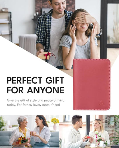 ALLIVE Passport Holder for Travel, Genuine Leather Passport Holder Women Men,Passport Cover,Travel Wallet Must Haves Airport Essentials Travel Gifts Pink