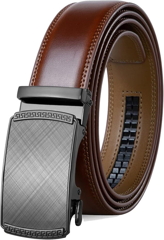 Founders & C Men's Ratchet Belt 1 3/8",Leather Dress Belt Adjustable with Click Sliding Buckle Trim to Exact Fit