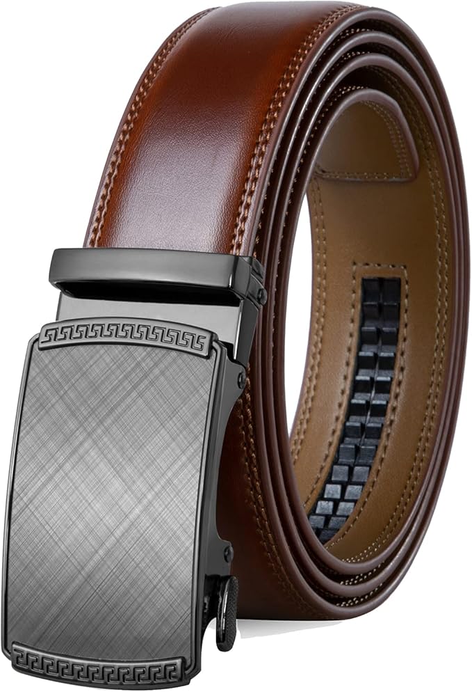 Founders & C Men's Ratchet Belt 1 3/8",Leather Dress Belt Adjustable with Click Sliding Buckle Trim to Exact Fit