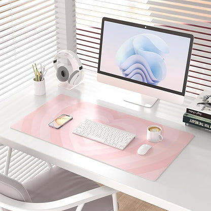 Colorful Star Large Mouse Pad Pink, Girly Desk Mat Aesthetic PU Leather Laptop Mat 31.5 x 15.7 in, Cute Mousepad & Large Desk Pad, Waterproof Non-Slip Desk Mat for Office Accessories Women& Girl