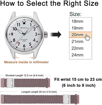 WOCCI 18mm Braided Nylon Watch Band for Men and Women, Quick Release, Silver Stainless Steel Buckle (Woodrose)