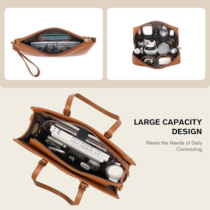 Keyli 4pc Sets Laptop Bag for Women Large Leather Laptop Briefcase with USB Charging Port Computer Shoulder tote Bags Purse
