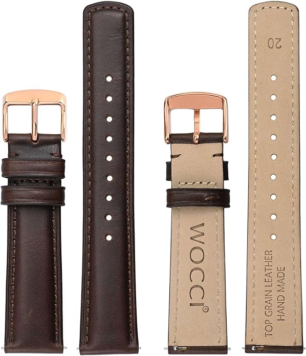 WOCCI Quick Release Watch Band, Distressed Genuine Leather, Stainless Steel Buckle, Strap Width 18mm 19mm 20mm 22mm 24mm