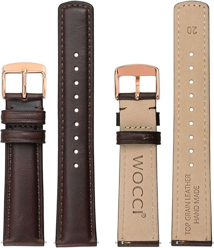 WOCCI Quick Release Watch Band, Distressed Genuine Leather, Stainless Steel Buckle, Strap Width 18mm 19mm 20mm 22mm 24mm