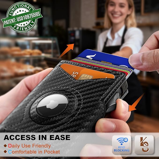 KEMISANT Airtag Wallet Men Gift,Mens Slim Front Pocket Wallet Money Clip Standard or Apple Airtag Use 3.8"×2.8"×0.9"