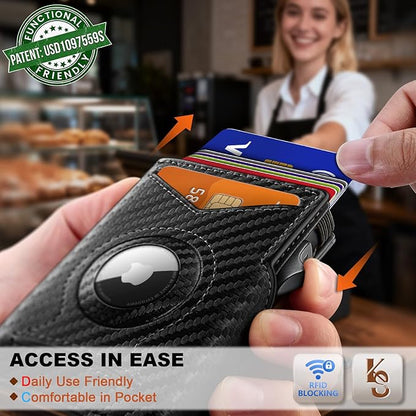 KEMISANT Airtag Wallet Men Gift,Mens Slim Front Pocket Wallet Money Clip Standard or Apple Airtag Use 3.8"×2.8"×0.9"