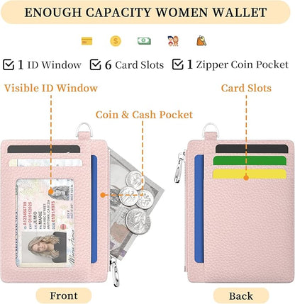Hancynir Slim Wallet Women Credit Card Holder Minimalist PU Leather RFID Blocking Small Mini Card Case Front Pocket Thin Travel Zipper Coin Cash ID Window Ladies Female Wallet Gifts