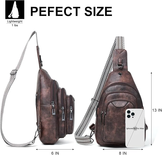 Leresas 10L Crossbody Sling Bag for Women Men Anti Theft Cross Body Fanny Pack Belt Bag Purse Gifts for Women Faux Leather, Coffee