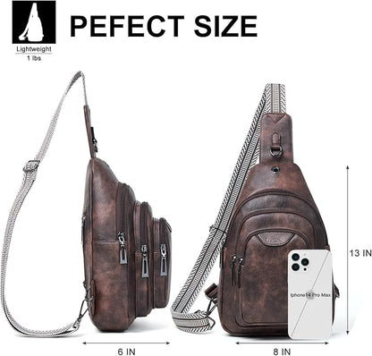 Leresas 10L Crossbody Sling Bag for Women Men Anti Theft Cross Body Fanny Pack Belt Bag Purse Gifts for Women Faux Leather, Coffee