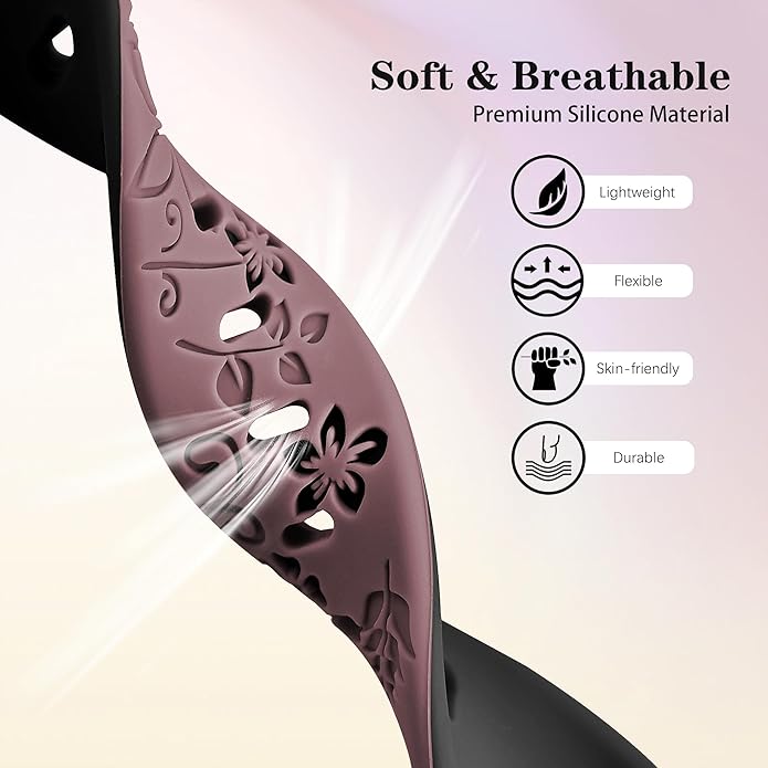 Laband 18mm Floral Engraved Band Compatible With Garmin Venu 3S 41mm/Venu 2S/Vivoactive 4S/Vivomove 3S/Venu 4 41mm/Forerunner 255S/Forerunner 265S,Soft Slim Silicone Cute Embossed Flower Strap for Men