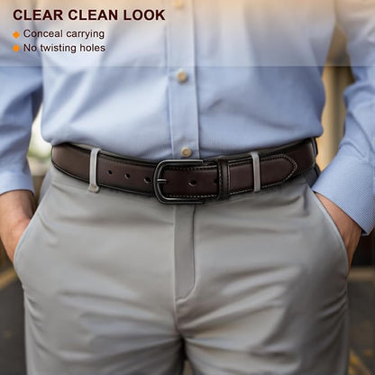 BULLIANT Men Belt 2Pack-Leather Belt 7Holes Comfortable For Men's Dress Casual Jeans 1 3/8"