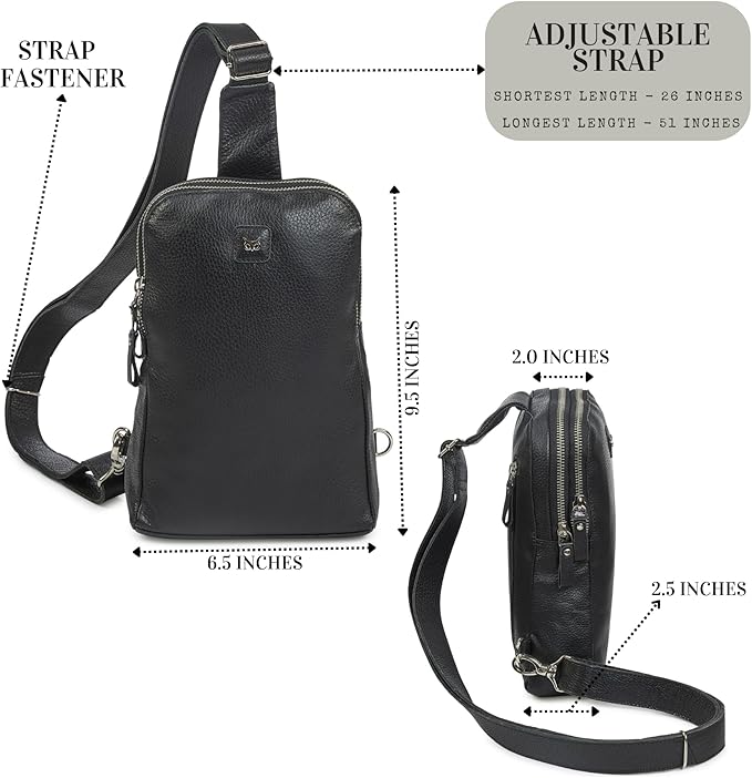 Leather Sling Bag for Women Genuine Crossbody Purse Small Trendy Cross Over Chest with Phone and Credit Card Slots (Black Nappa)