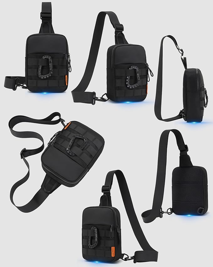 Peicees Small Anti Theft Sling Bag for Men, Tactical Inspired Waterproof Utility EDC Mini Crossbody Chest Bag for Travel Work Sport (Dark Blue)