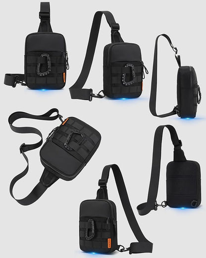 Peicees Small Anti Theft Sling Bag for Men, Tactical Inspired Waterproof Utility EDC Mini Crossbody Chest Bag for Travel Work Sport (Black)