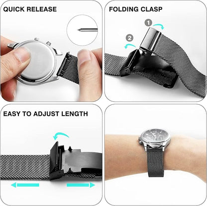 Stainless Steel Mesh Watch Band for Mens Women, Quick Release Mesh Watch Straps 18mm 20mm 22mm 24mm （18mm Black）