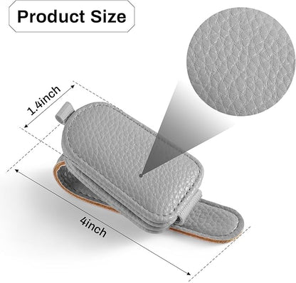 SINGARO Sunglasses Holder for Car, Leather Magnetic Buckle Sun Visor Sunglass Clip, Ticket Card Storage Glasses Clip, Car Interior Accessories for Men and Women（Gray）