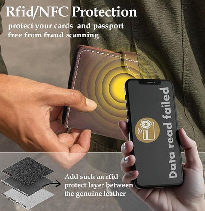 RFID Passport Holder for Travel with Airtag Slot(Hidden) - Genuine Leather Passport Wallet, Large Capacity Passport Cover for Men & Women, Family & Couples, Christmas Gift