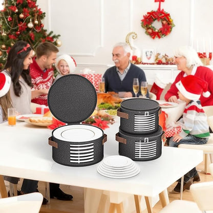 4 Piece China Storage Containers, Dish Storage Containers with Clear Windows, Hard Shell Plate Organizer with Handles, Stackable Moving Boxes for Dishes, Glassware, Dinnerware, Plates, Dark Gray