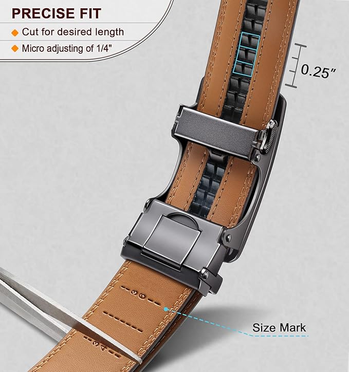 KEMISANT Belt Men, Sliding Ratchet Belt Genuine Leather For Gift Mens Dress Pants Oxfords,Size Adjustable