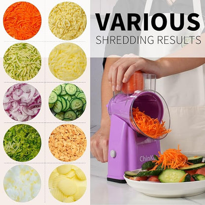 Upgrade Rotary Cheese Grater Shredder with Handle, Strong Suction Base, Multi-purpose Rotary Grater Slicer with 5 Interchangeable Blades for Ice, Vegetables, Fruit, Nuts with Blade Storage Box
