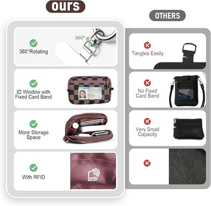 Tiostep Clip and Go Strap for Phone with Wallet Crossbody Phone Lanyard and Detachable Checkered Bag with ID Window and RFID Pouch for Daily Travel.