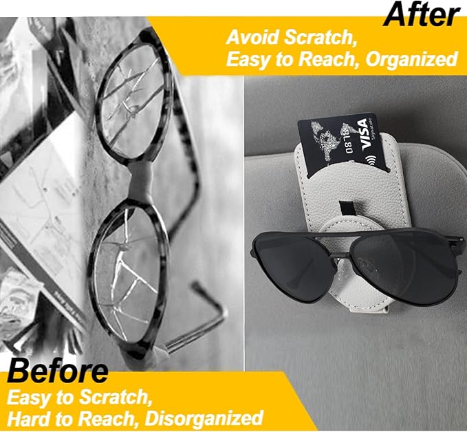 Sunglass Holder for Car Visor, Magnet Adsorbed Sunglasses Holder for Car Accessories Parts, Leather Car Sunglass Holder, Car Visor Sunglasses Clip for Glasses Cards (1PCS, Gray)