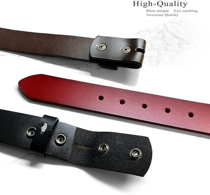 Men's Replacement Belt Strap 100% Genuine Leather Plain Casual Belt Strap with Snaps 1-1/2"(38mm) Wide