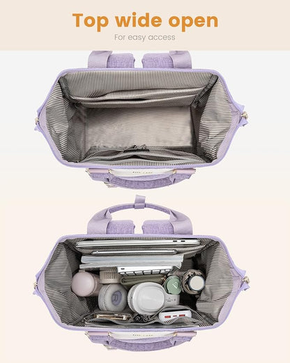 LOVEVOOK Laptop Backpack Purse for Women, Cute College School Backpack Bookbag For Teenager Girls, Teacher Nurse Bags Work Travel Backpack, Business Computer Laptop Bag Daypack, 15.6 Inch, Purple